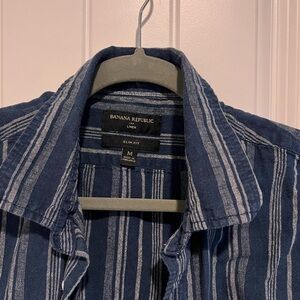 Banana Republic Navy and White Striped Shirt linen